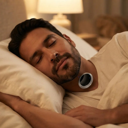 Hombre dormido con Quedito bajo el mentón